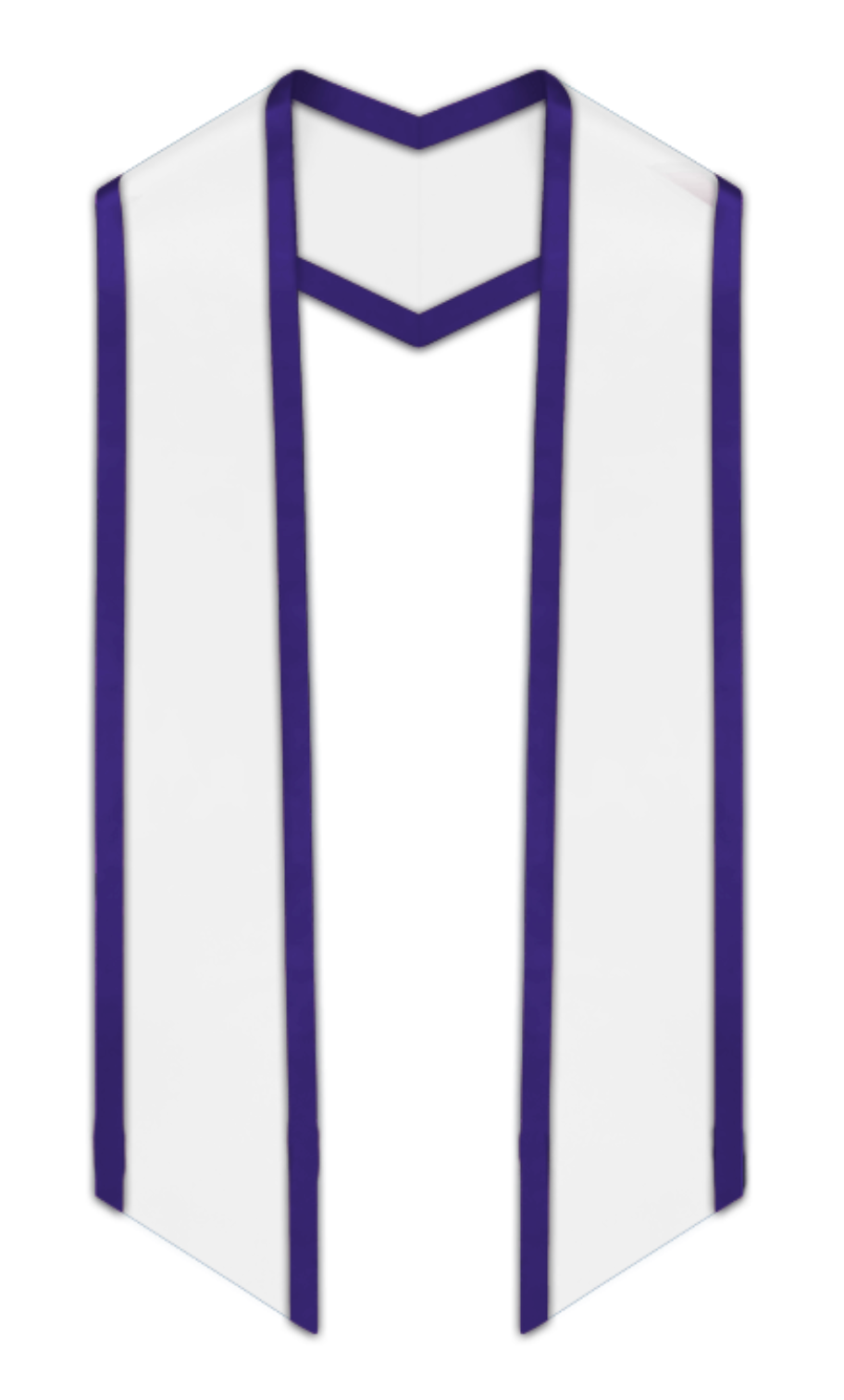 White Slanted Graduation Stole with Purple Trim