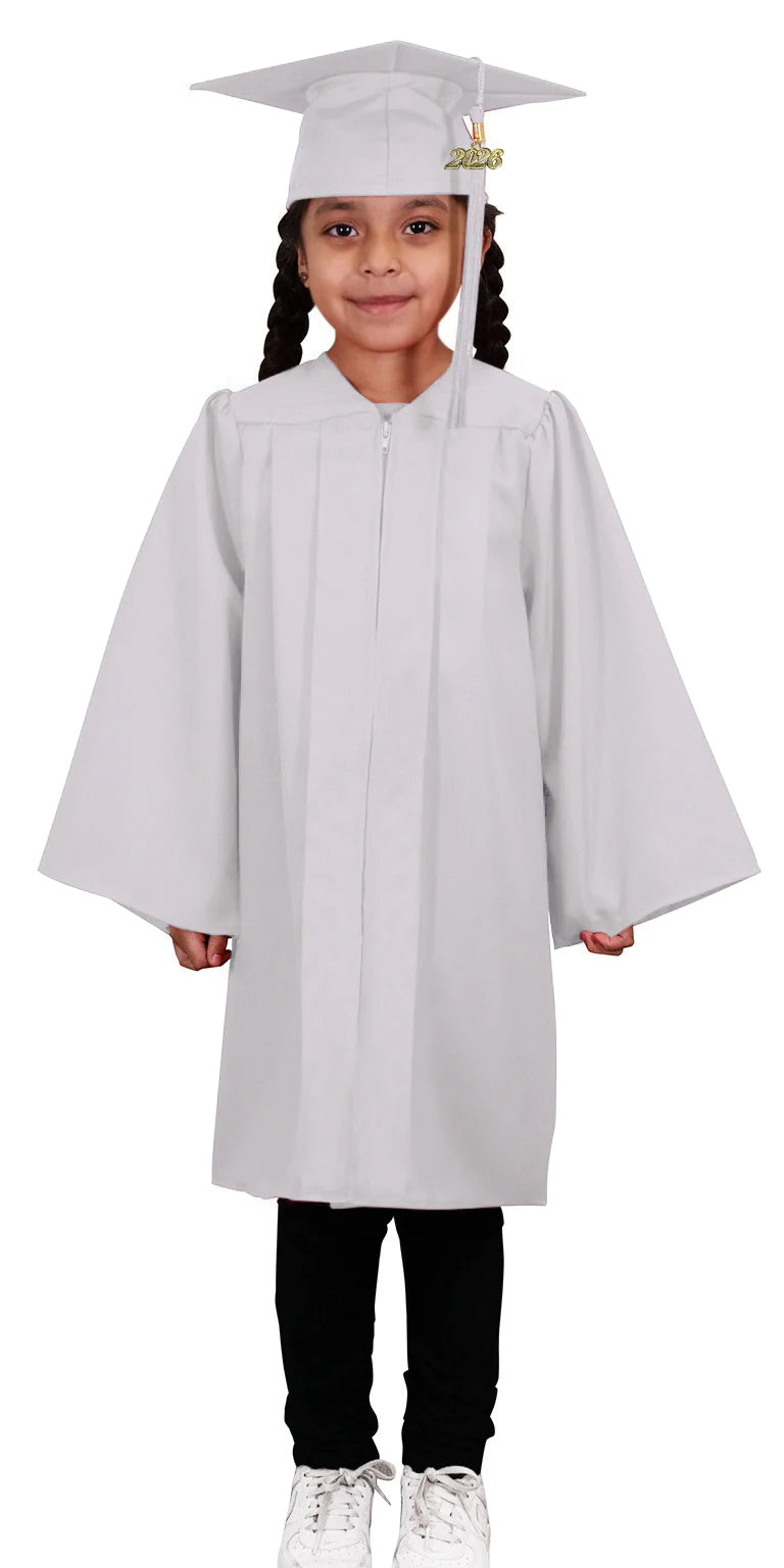 Child Matte White Graduation Cap & Gown - Preschool & Kindergarten Child Matte White Graduation Cap & Gown - Preschool & Kindergarten