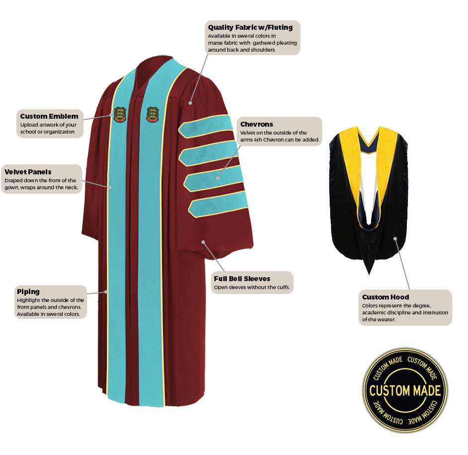 Custom Doctoral Graduation Gown and Hood Package - Doctorate Regalia Custom Doctoral Graduation Gown and Hood Package - Doctorate Regalia
