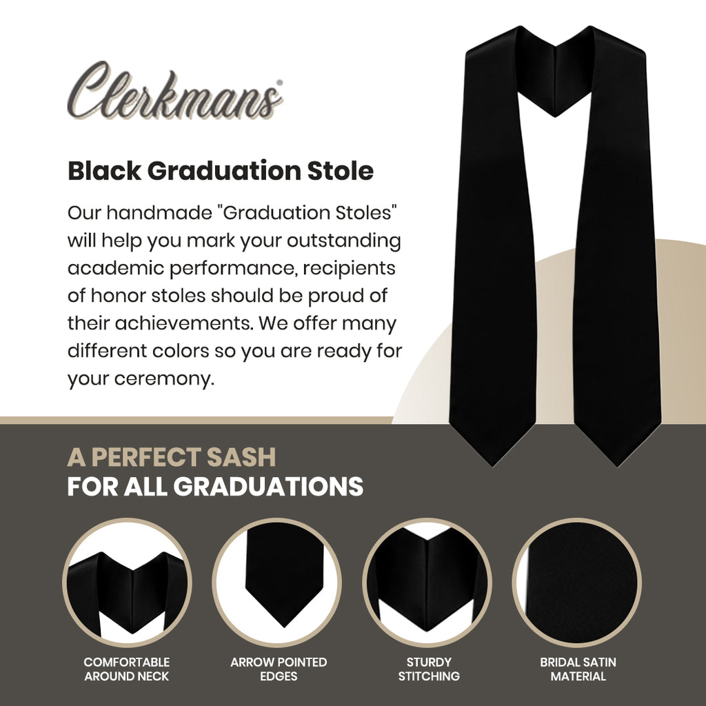 Black Graduation Stole - Black College & High School Stoles