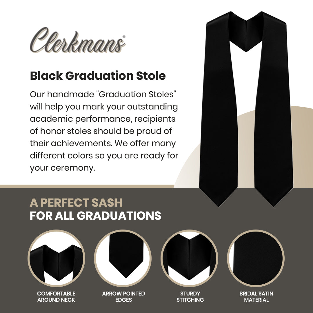 Black Graduation Stole - Black College & High School Stoles