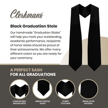 Black Graduation Stole - Black College & High School Stoles