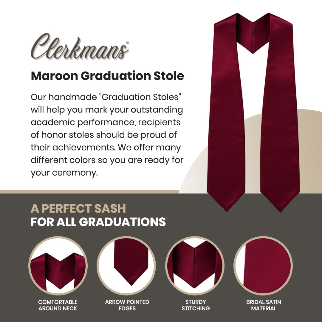 Maroon Graduation Stole - Maroon College & High School Stoles
