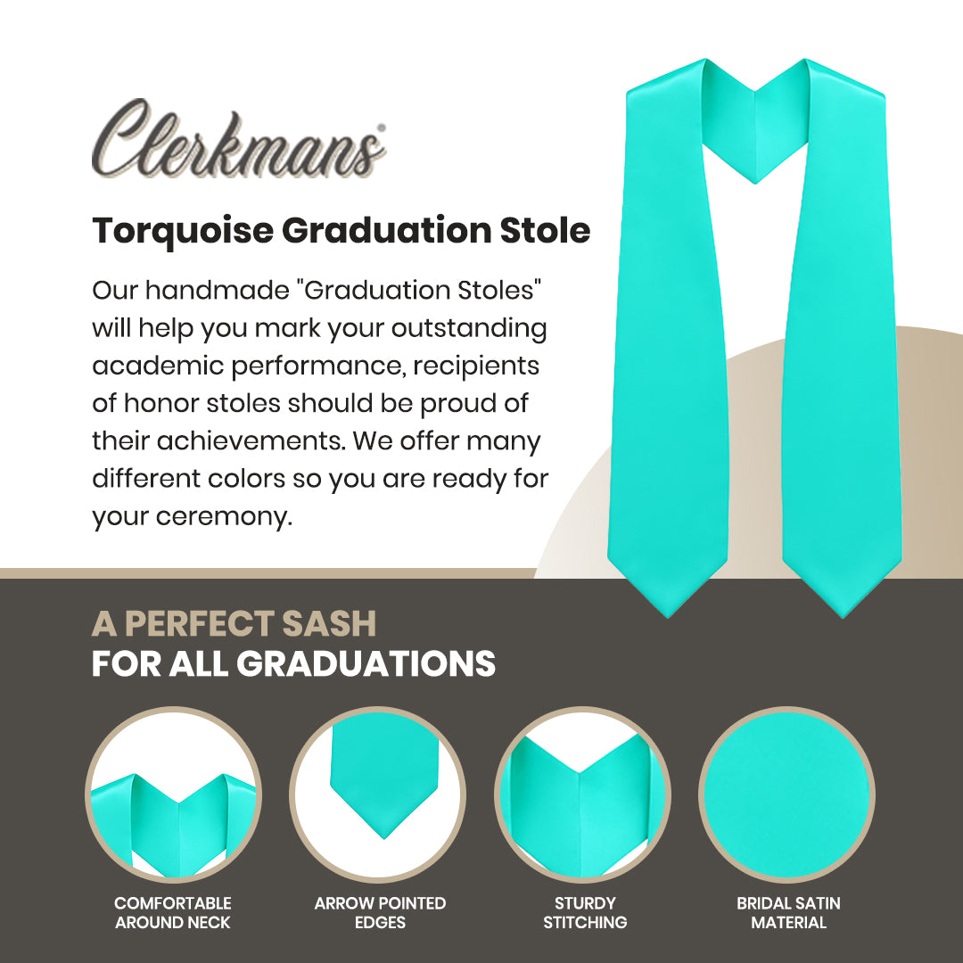 Turquoise Graduation Stole - Turquoise College & High School Stoles