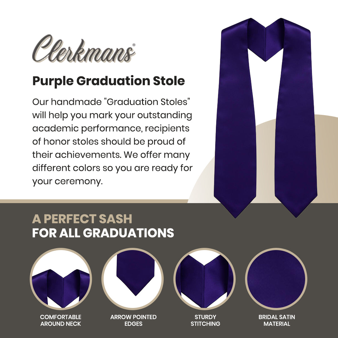 Purple Graduation Stole - Purple College & High School Stoles