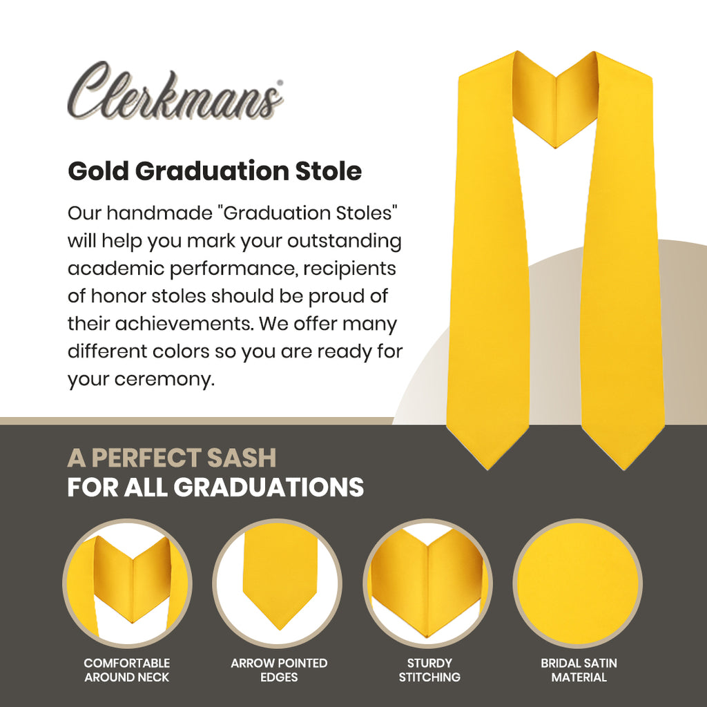 Gold Graduation Stole - Gold College & High School Stoles