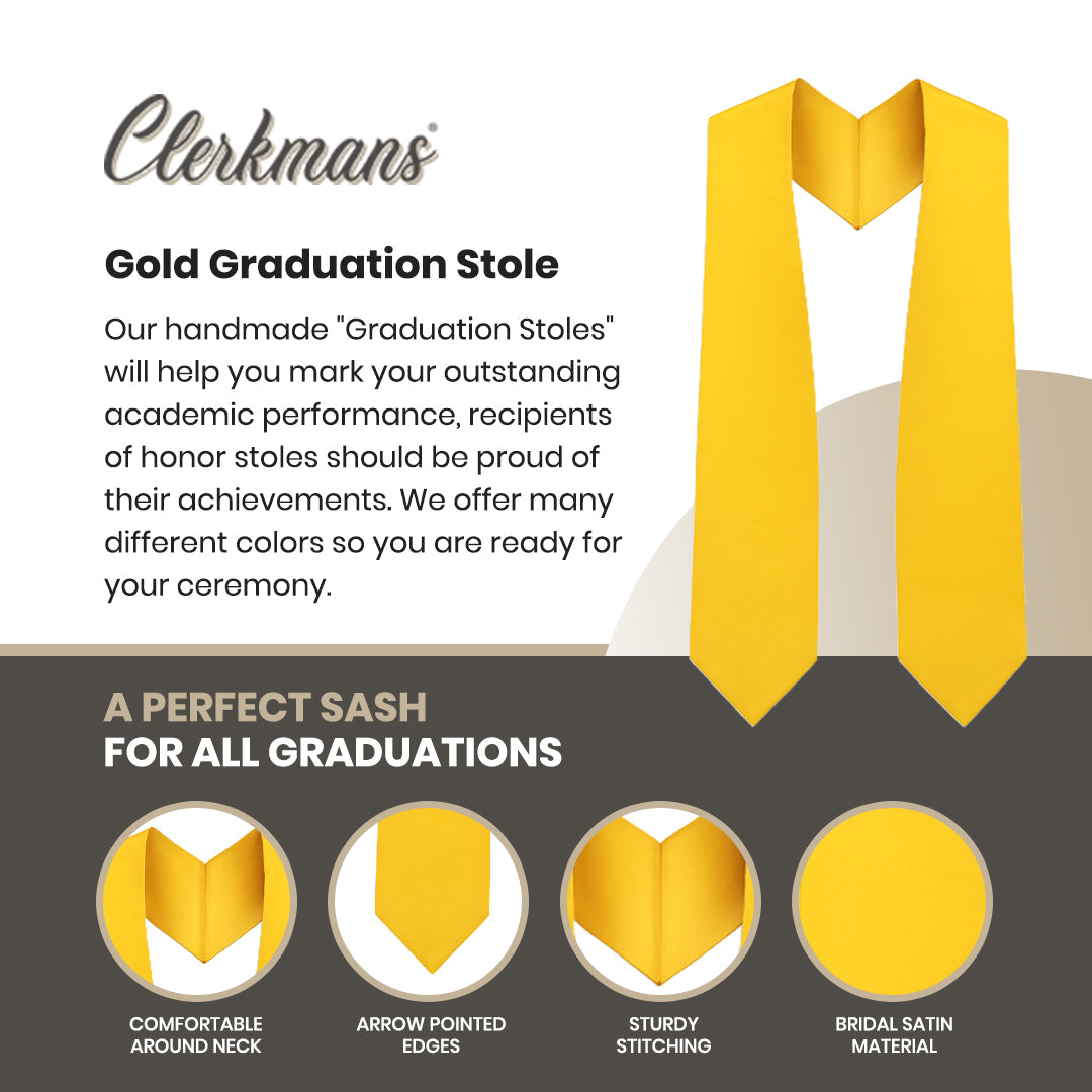 Gold Graduation Stole - Gold College & High School Stoles