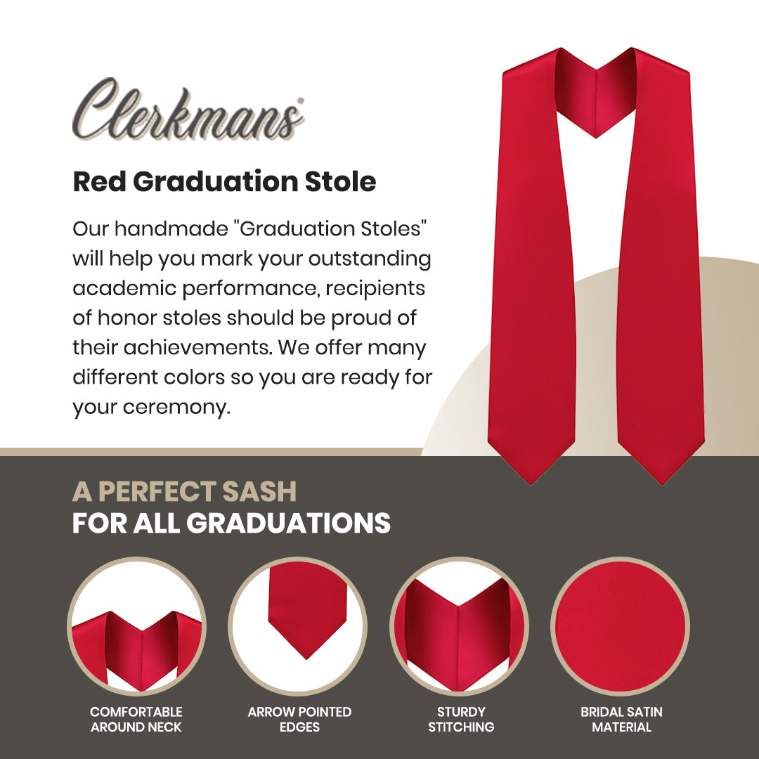 Red Graduation Stole - Red College & High School Stoles