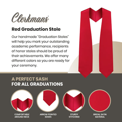 Red Graduation Stole - Red College & High School Stoles