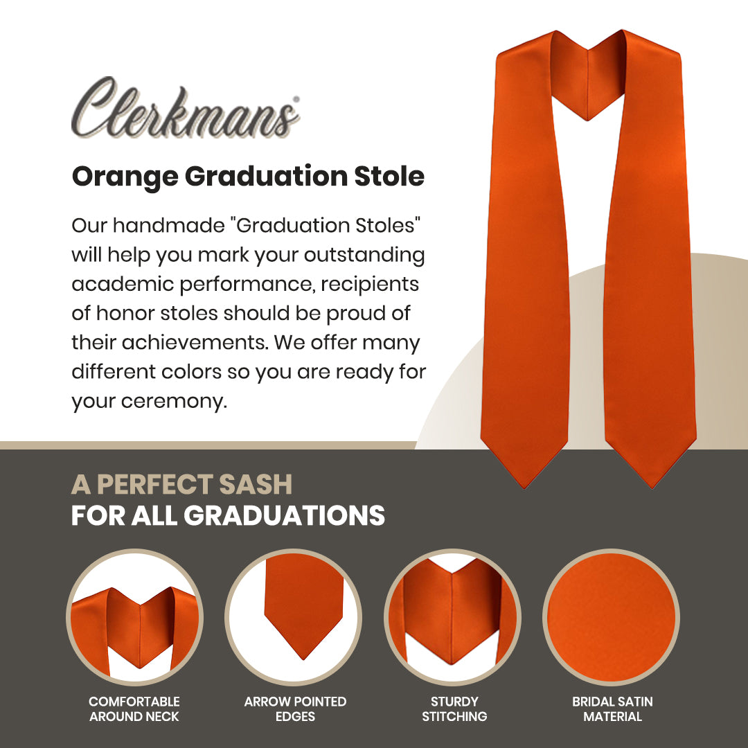 Orange Graduation Stole - Orange College & High School Stoles
