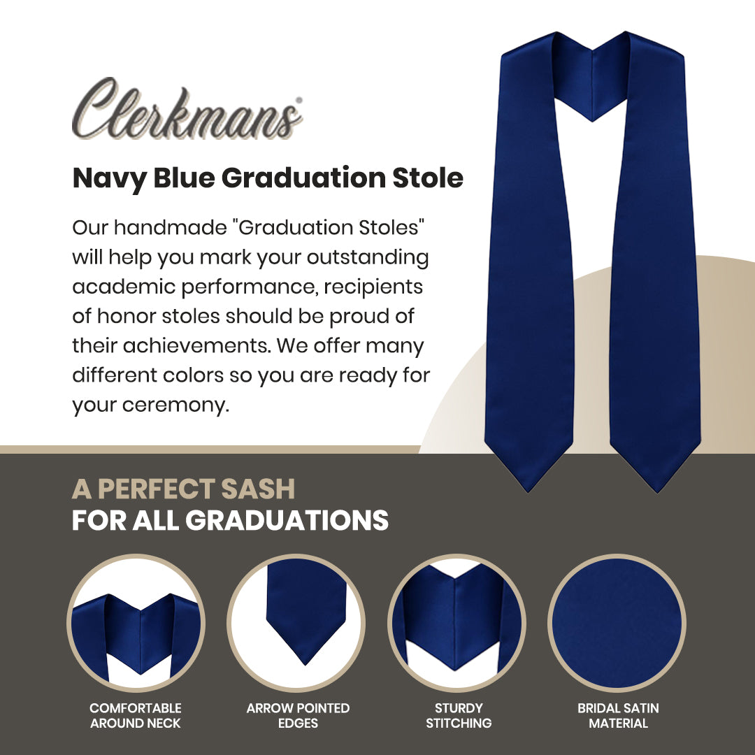 Navy Blue Graduation Stole - Navy College & High School Stoles