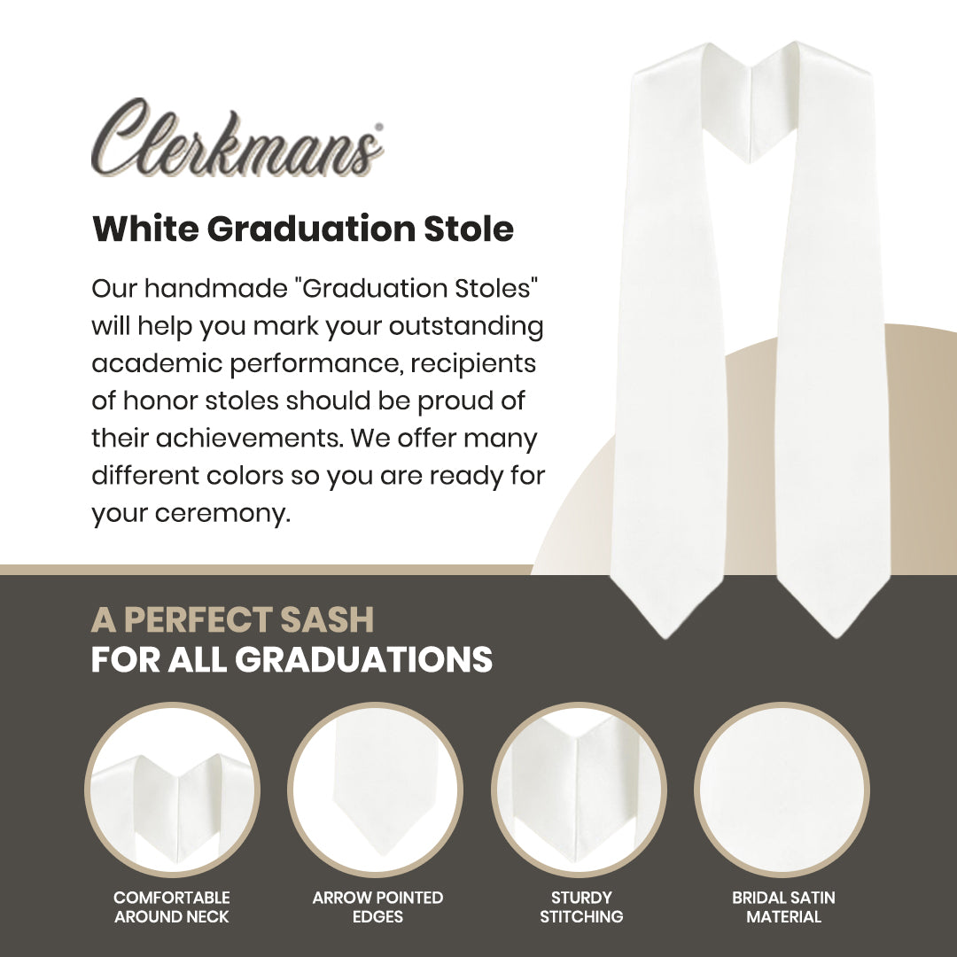 White Graduation Stole - White College & High School Stoles