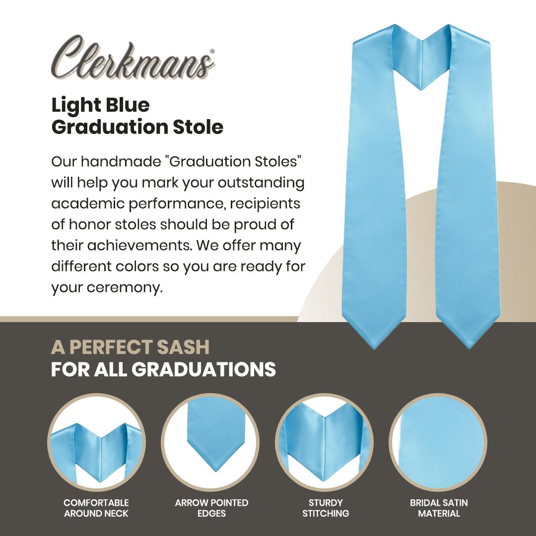 Light Blue Graduation Stole - Sky Blue College & High School Stoles