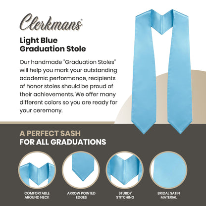Light Blue Graduation Stole - Sky Blue College & High School Stoles