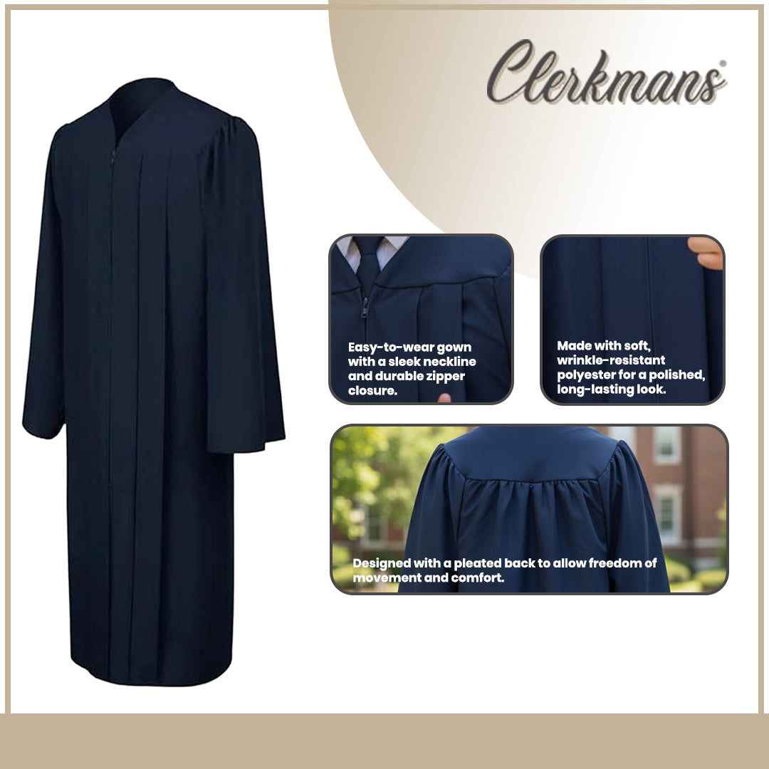 Matte Navy Blue Bachelors Graduation Gown - College & University