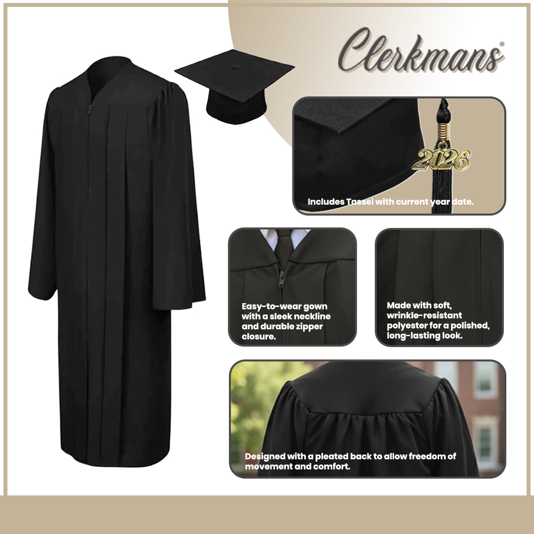 Matte Black High School Graduation Cap & Gown
