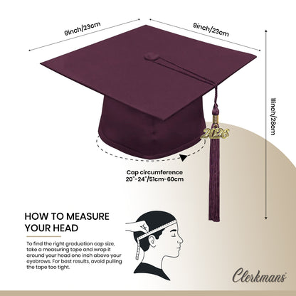 Matte Maroon Bachelors Degree Cap & Tassel - Graduation Caps