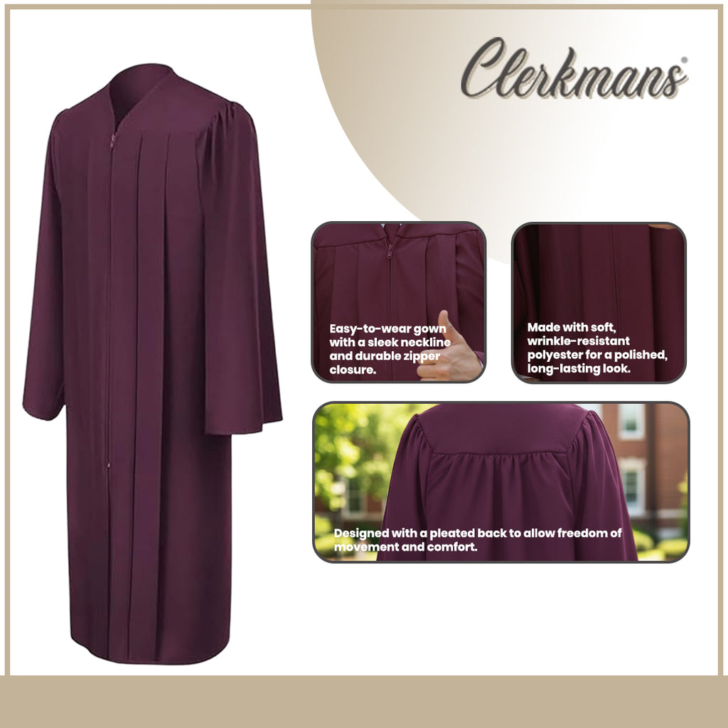 Matte Maroon Bachelors Graduation Gown - College & University
