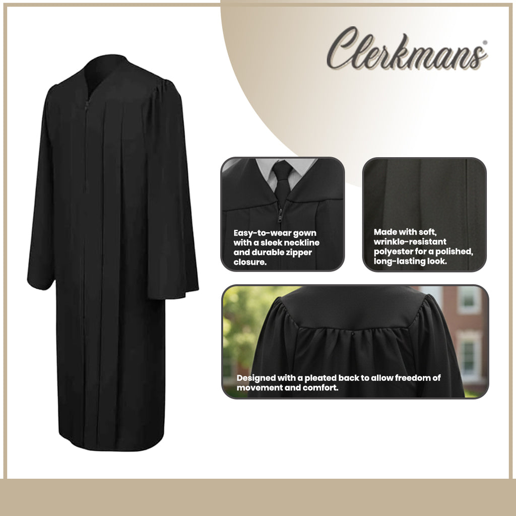 Matte Black Bachelors Graduation Gown - College & University