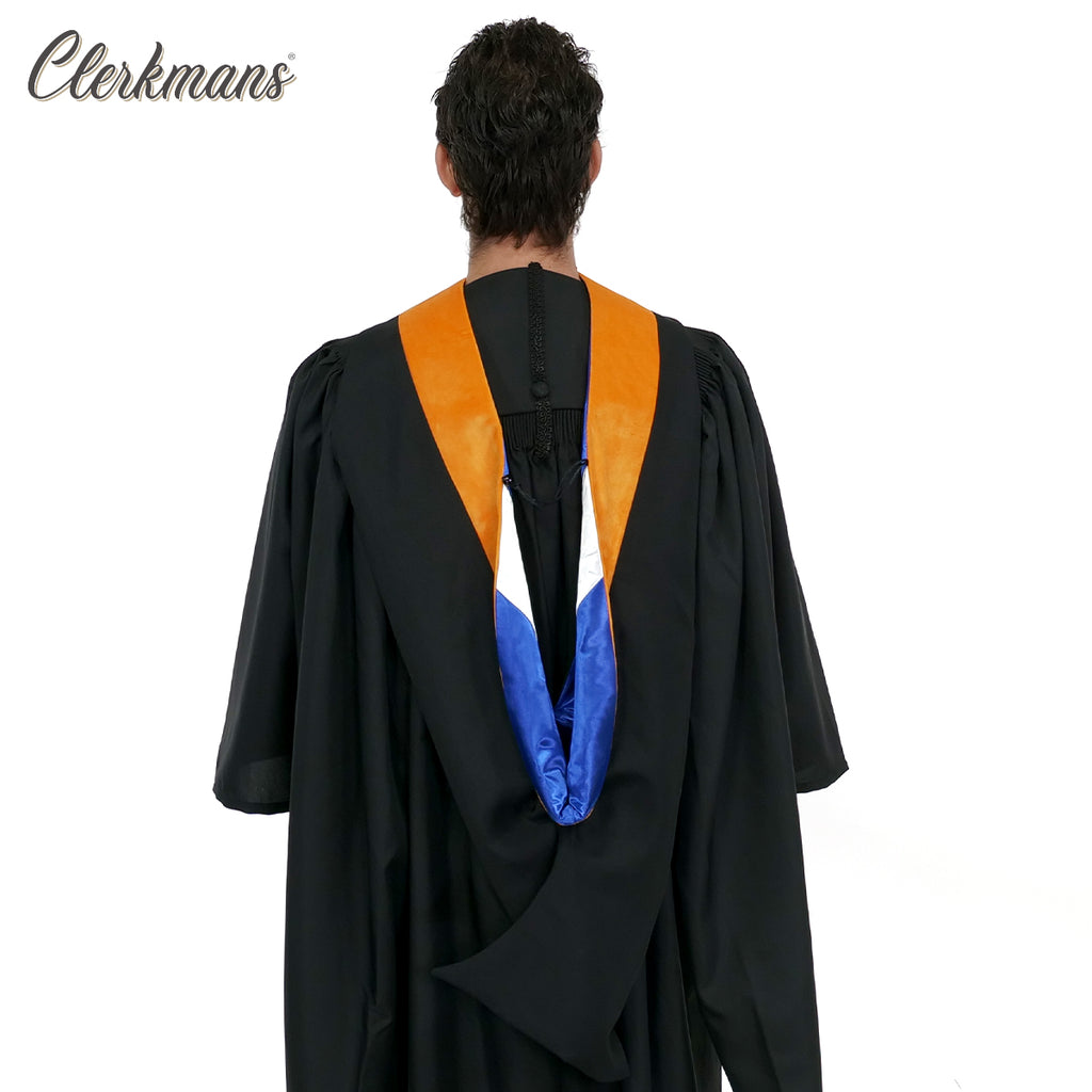 Deluxe Bachelors/Master Hood - Apricot Velvet, Royal Blue & White