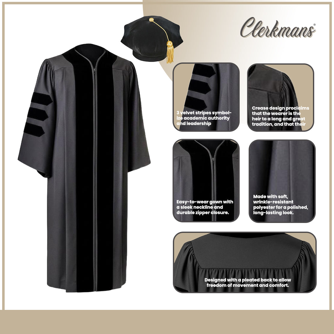 Classic Doctoral Graduation Tam & Gown - Academic Regalia