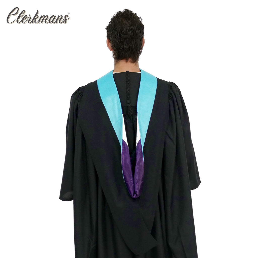 Deluxe Bachelors/Master Hood -Light Blue Velvet, Purple & White