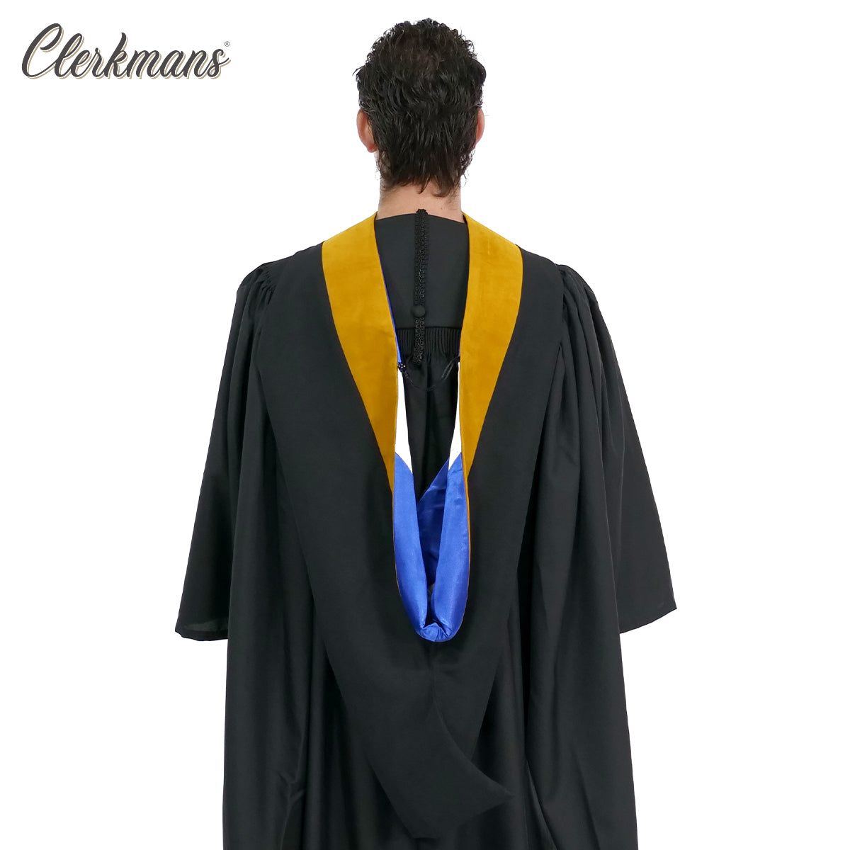 Deluxe Bachelors/Master Hood - Science Gold Velvet, Royal Blue & White