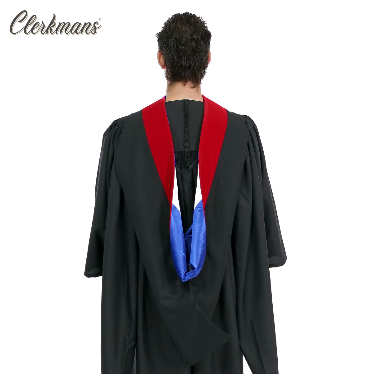 Deluxe Bachelors/Master Hood - Scarlet Velvet, Royal Blue & White