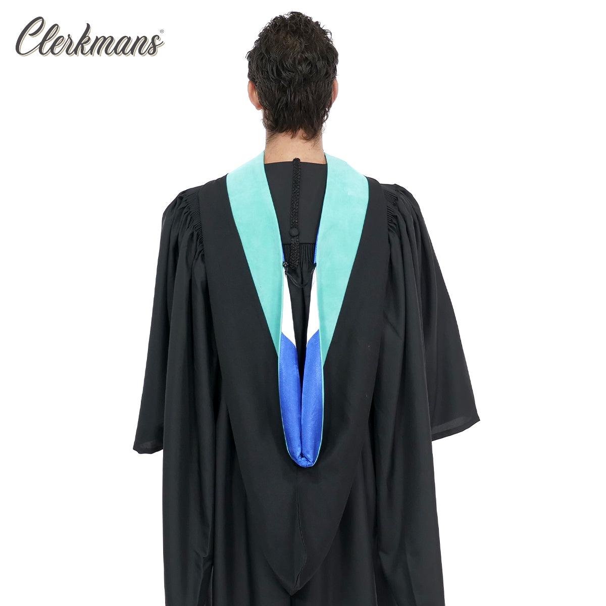 Deluxe Bachelors/Master Hood - Peacock Blue Velvet, Royal Blue & White
