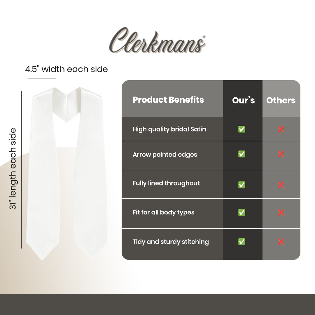 White Graduation Stole - White College & High School Stoles