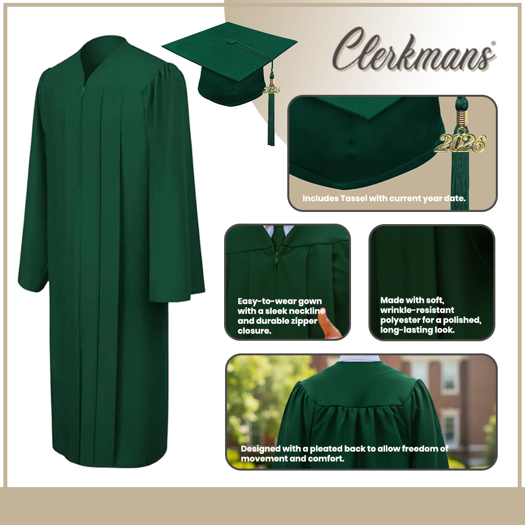 Matte Hunter Middle School Cap, Gown & Tassel