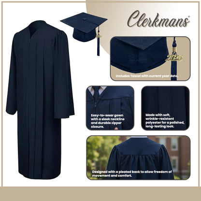 Matte Navy Blue Middle School Cap, Gown & Tassel