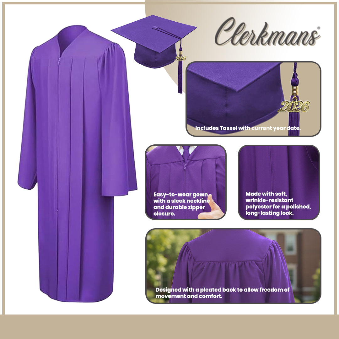 Matte Purple Bachelors Cap & Gown - College & University