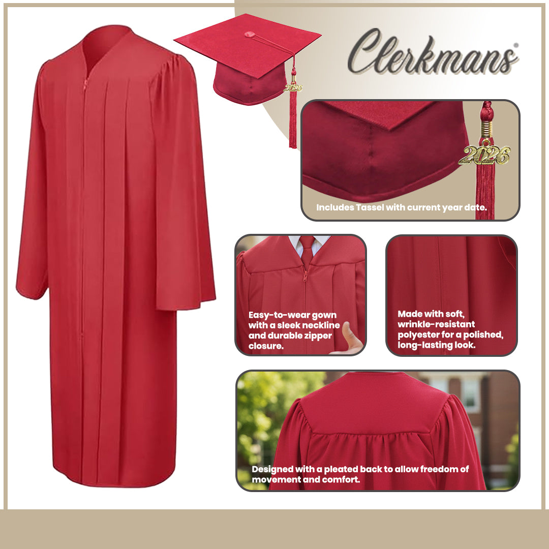 Matte Red Elementary Cap, Gown & Tassel