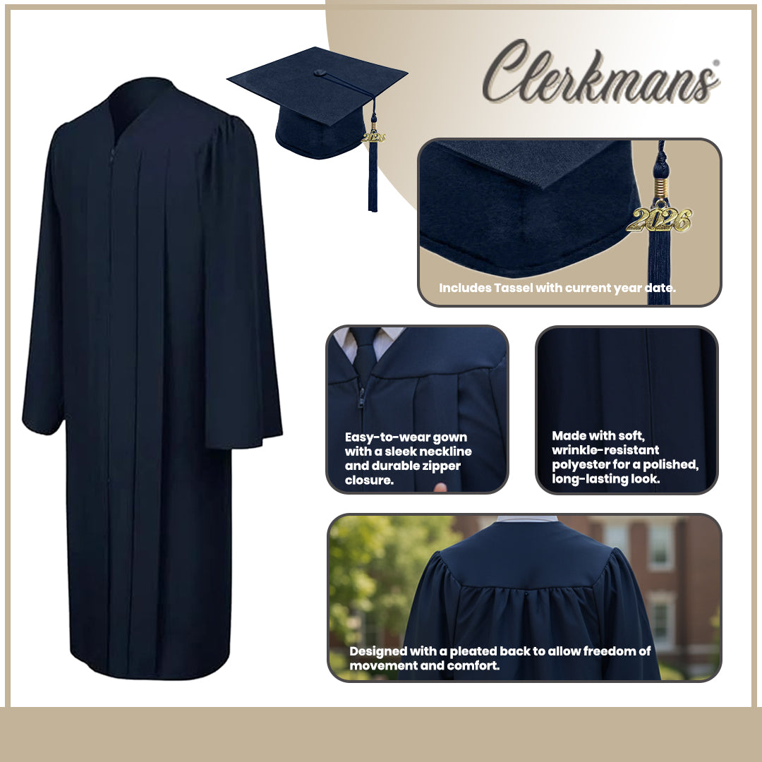 Matte Navy Blue Bachelors Cap & Gown - College & University