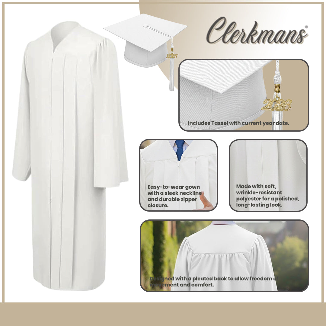 Matte White Elementary Cap, Gown & Tassel