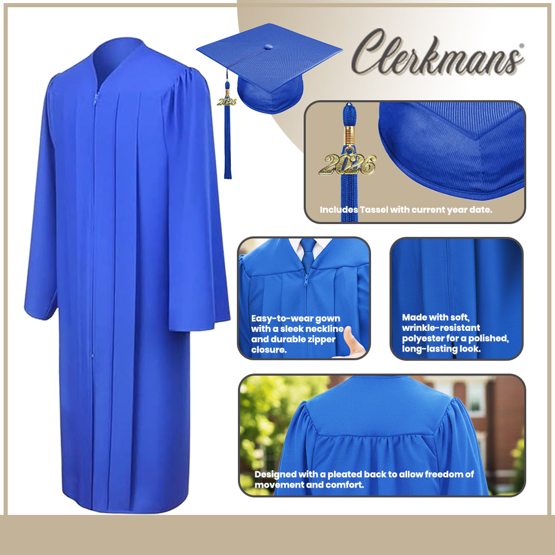 Matte Royal Blue Elementary Cap, Gown & Tassel