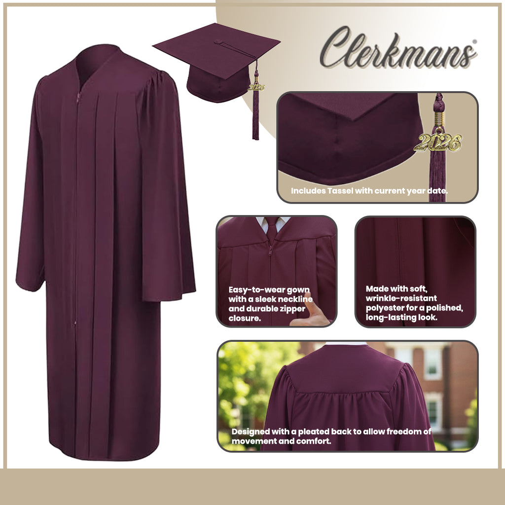 Matte Maroon High School Graduation Cap and Gown