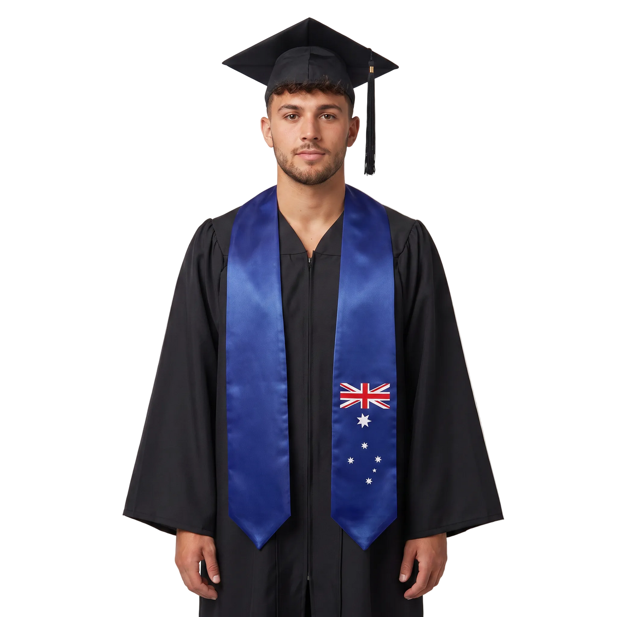 Australia graduation stole with a navy blue Australia flag sash design featuring the Union Jack and white stars.