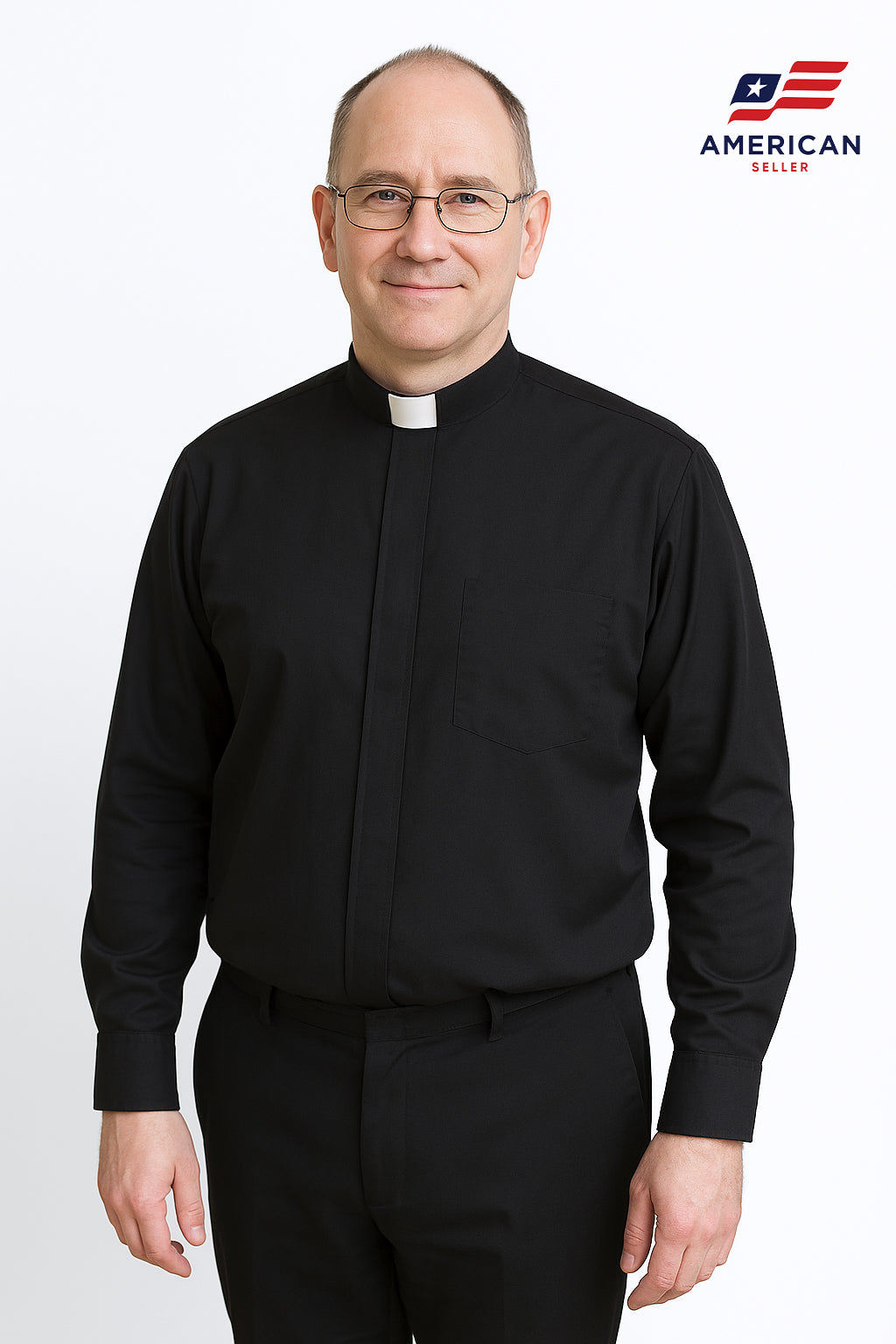 Black Long Sleeve Clergy Shirt