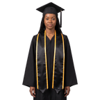 Black pointed graduation stole with gold trim along the edges and neckline, shown against a white background.