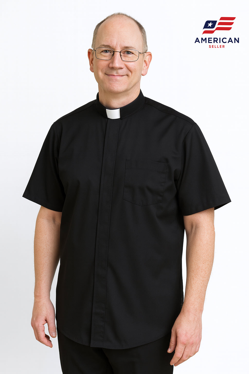 Black Short Sleeve Clergy Shirt