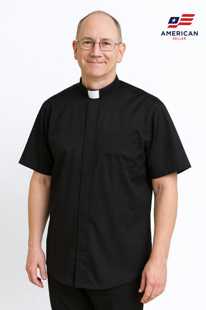Black Short Sleeve Clergy Shirt