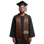 Brown Black Grads Matter graduation stole with pointed ends and a gold-bordered ‘BLACK GRADS MATTER’ design in black and white.
