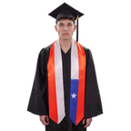 Chile graduation stole with red and white stripes and a blue panel featuring a white star in a Chilean flag sash design.
