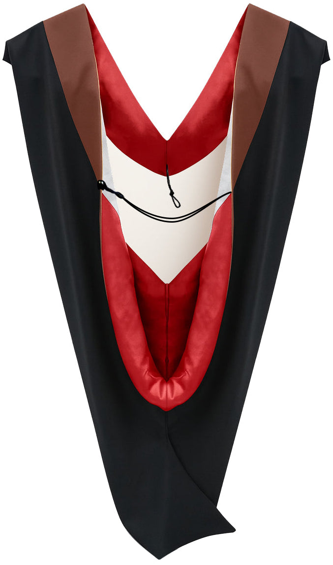 Deluxe Bachelor/Master Hood - Brown Velvet, Red & White