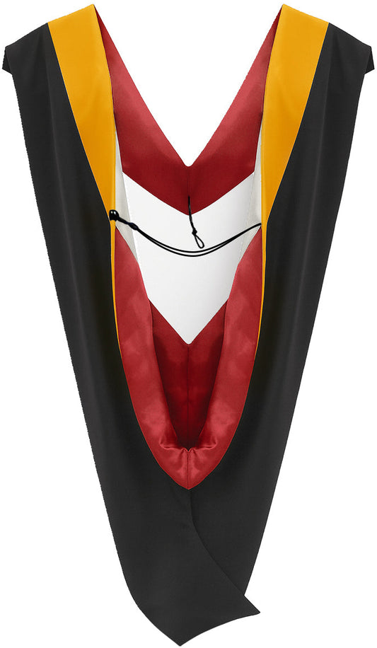Deluxe Bachelors/Master Hood - Science Gold Velvet, Red & White