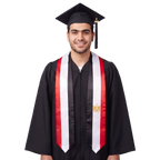 Egypt graduation stole featuring red, white, and black flag stripes, a gold eagle emblem, and pointed ends, shown from the front.