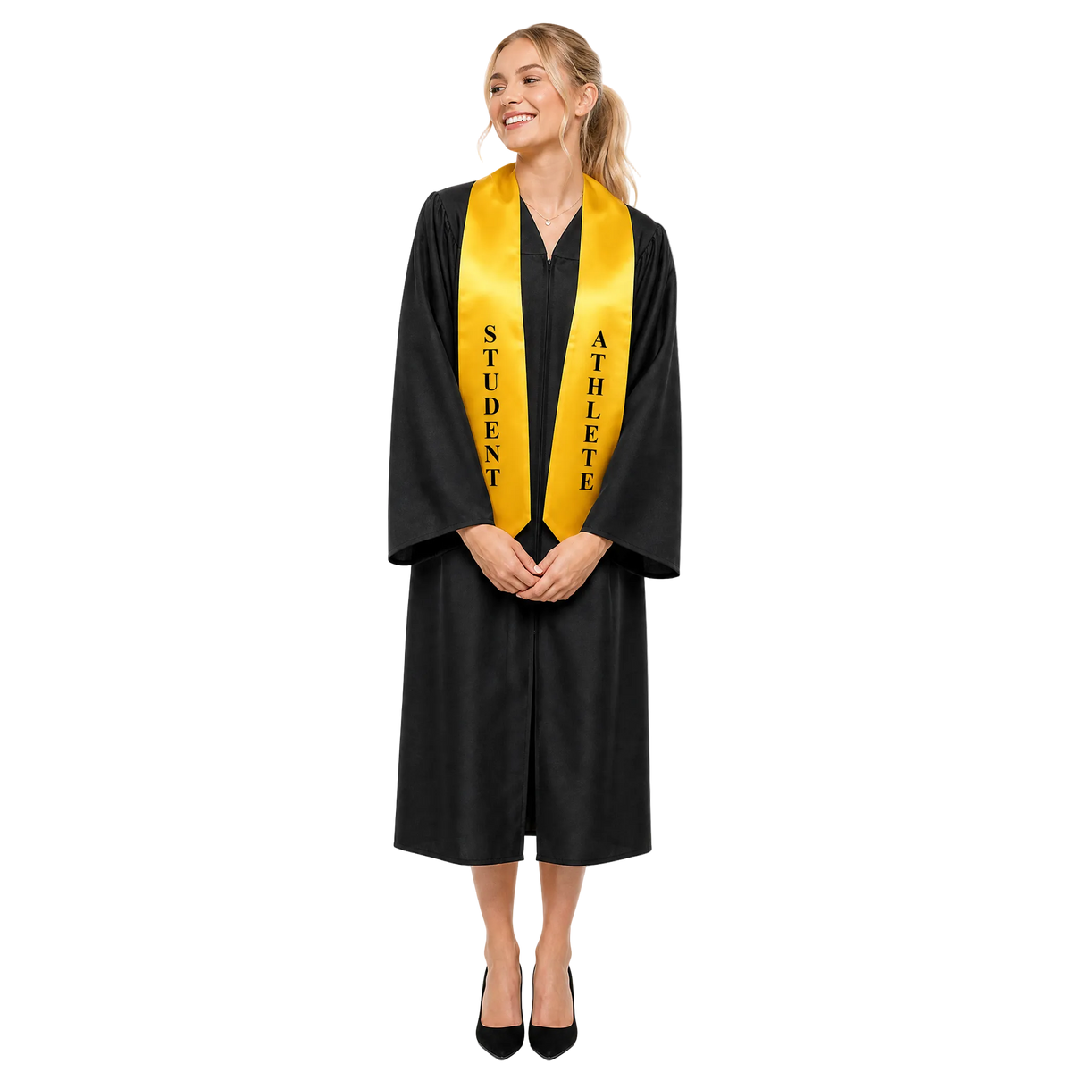 Gold student athlete graduation stole for high school and college graduates.