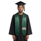 Hunter green Black Grads Matter graduation stole with pointed ends and a gold-bordered ‘BLACK GRADS MATTER’ design in black and white.